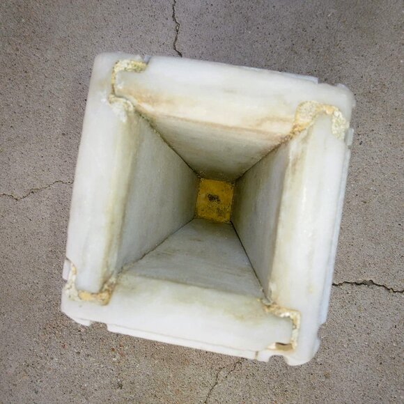 Old Antique White Marble Gold Painted Flowers Stepped Base HEAVY Urn/Vase - Picture 10 of 13